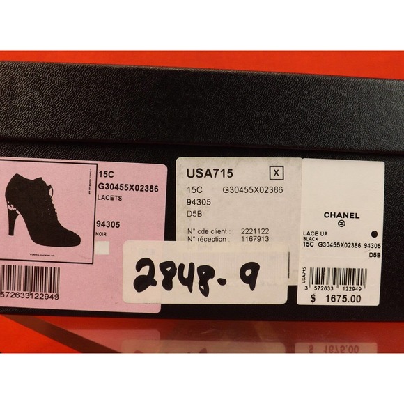 NIB CHANEL BLACK LEATHER LUCITE PEARL HEEL LACE UP G30455 ANKLE BOOTS 37 $1675 - Picture 12 of 12